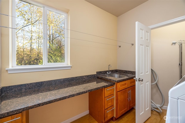 washroom featuring sink, a wealth of natural light, and light hardwood / wood-style flooring