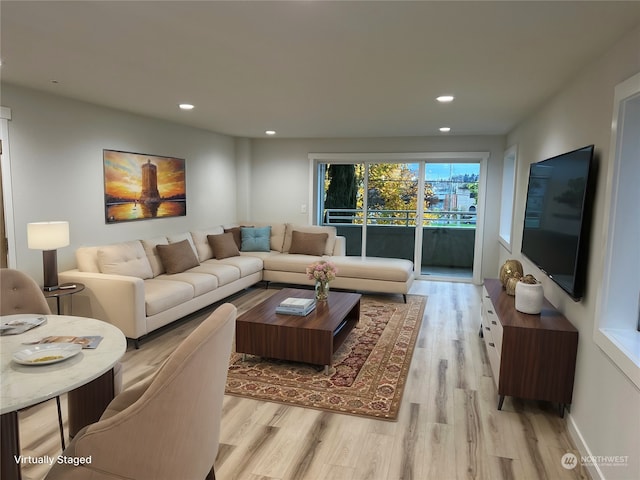 living room with light wood-type flooring