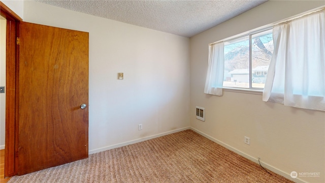 carpeted empty room with a textured ceiling