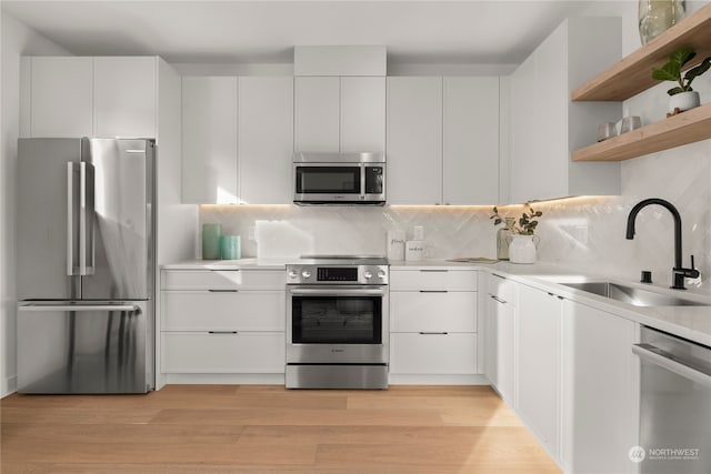 kitchen with white cabinets and appliances with stainless steel finishes