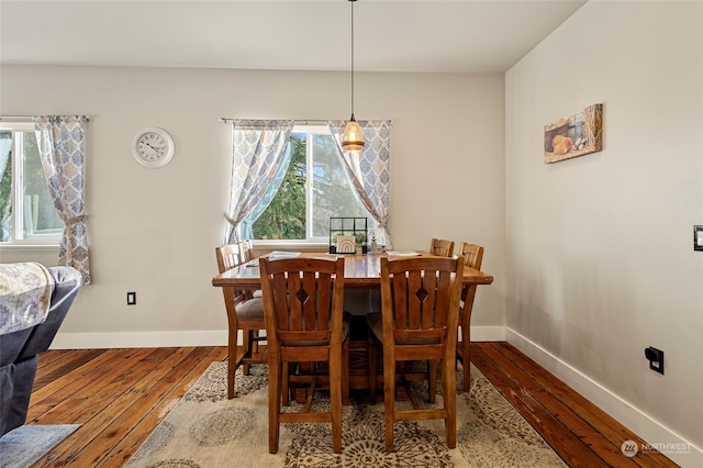 dining space featuring plenty of natural light and wood-type flooring