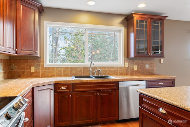 kitchen featuring decorative backsplash, a wealth of natural light, sink, and stainless steel appliances