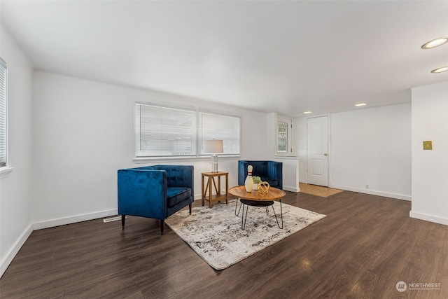 living area featuring dark hardwood / wood-style flooring