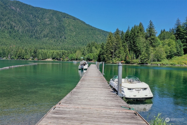 dock area featuring a water and mountain view