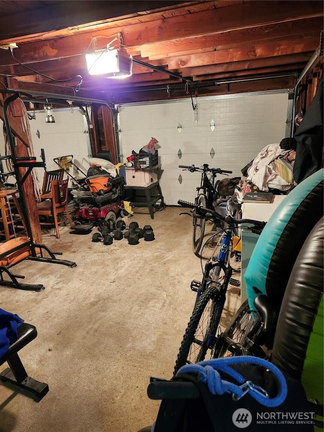 garage with a garage door opener