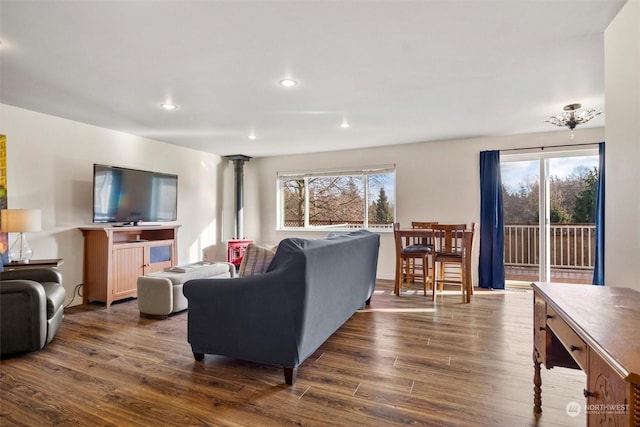 living room featuring dark hardwood / wood-style floors