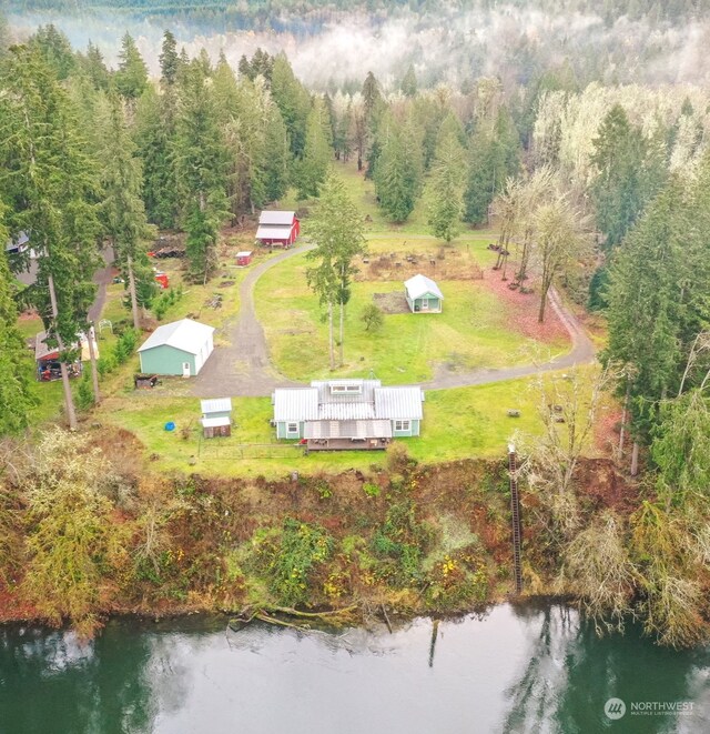 aerial view with a water view