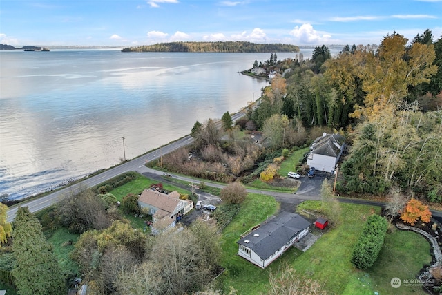 bird's eye view featuring a water view