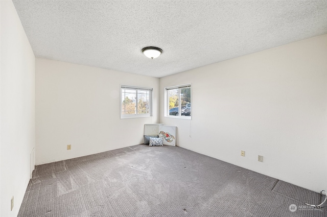 unfurnished room featuring carpet and a textured ceiling