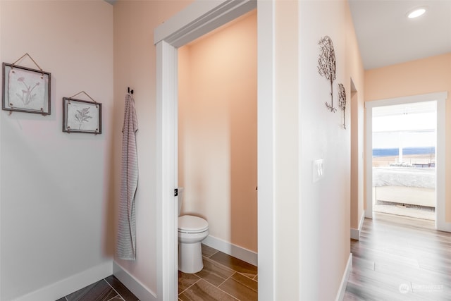 bathroom featuring hardwood / wood-style floors and toilet