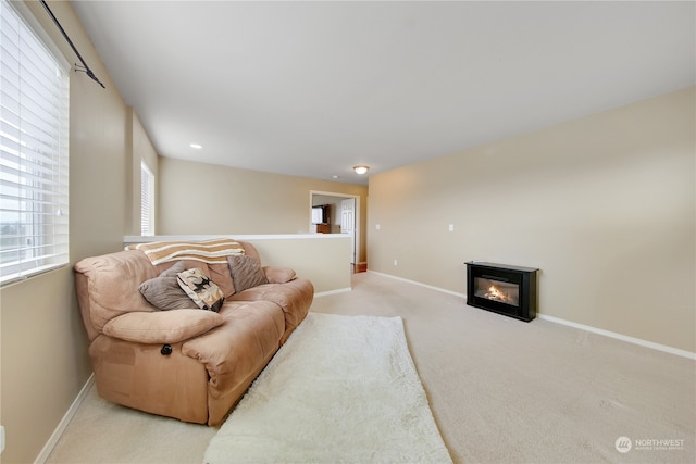 living room with light colored carpet