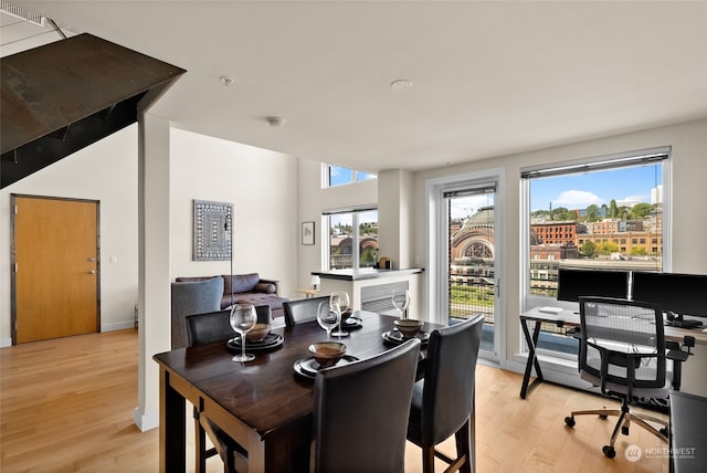 dining room with a wealth of natural light and light hardwood / wood-style floors