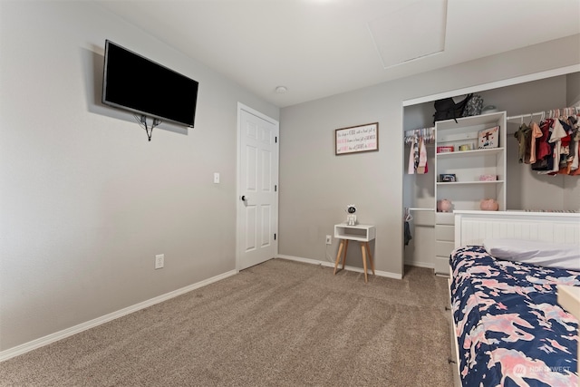 unfurnished bedroom with a closet and carpet floors