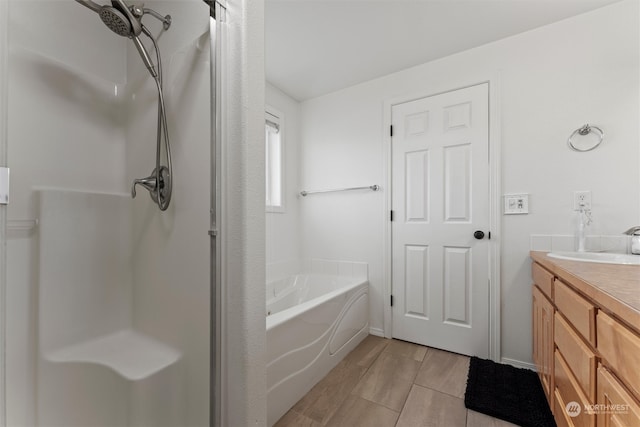 bathroom featuring vanity and a bath