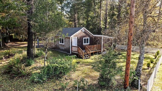 view of front of property with a deck