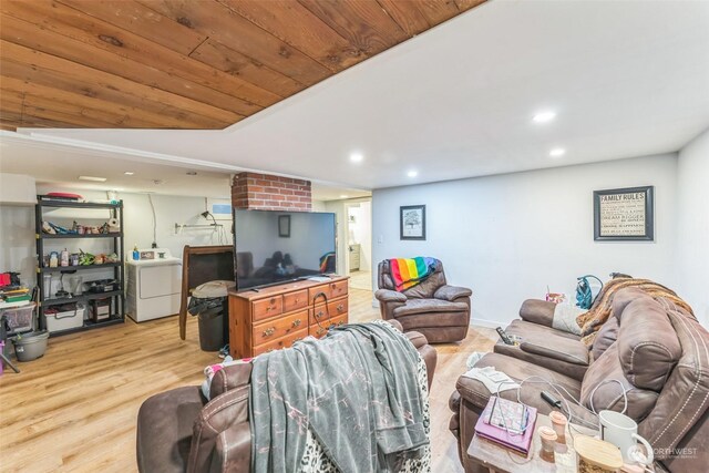 210 Stevens Ave, Coulee Dam, WA 99116 - living area with washer / clothes dryer, wood finished floors, and recessed lighting