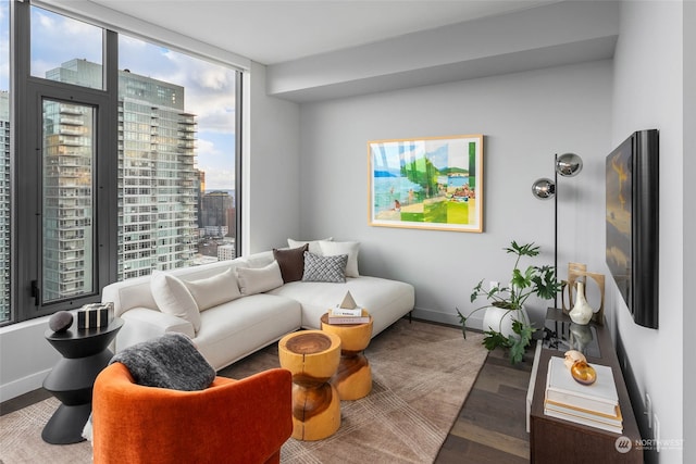 living room with hardwood / wood-style flooring