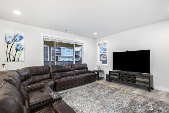 living room with light wood-type flooring