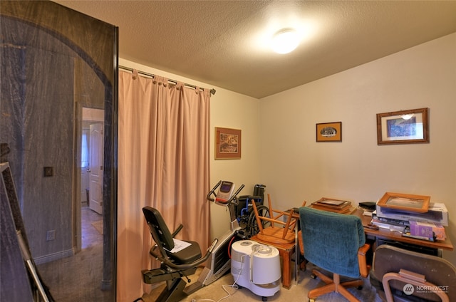 office featuring carpet floors and a textured ceiling