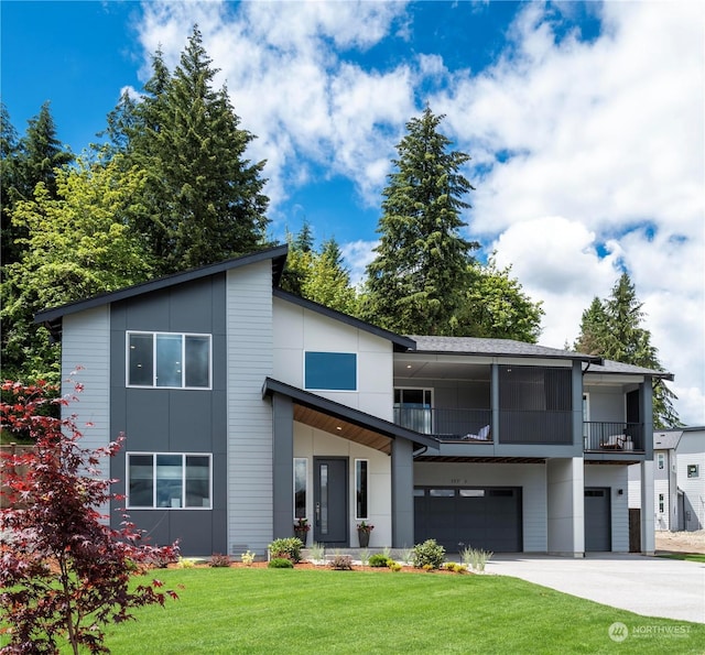 17726 142nd Ave E Unit 9, Puyallup, WA 98374 - modern home with a garage, a front yard, driveway, and a balcony