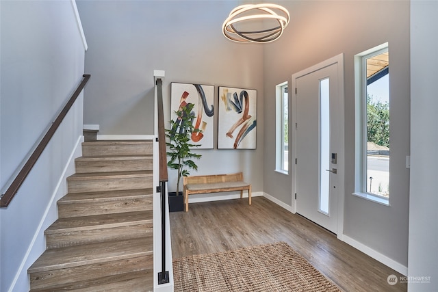 entryway with hardwood / wood-style flooring