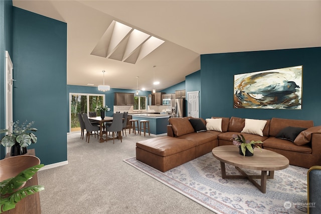 394 Lake View Loop NE, Ocean Shores, WA 98569 - living room featuring light carpet and lofted ceiling