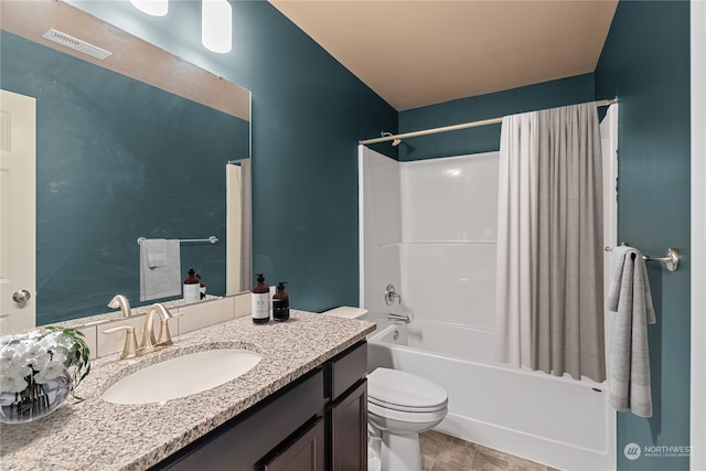 394 Lake View Loop NE, Ocean Shores, WA 98569 - full bathroom featuring vanity, toilet, and shower / bath combo with shower curtain