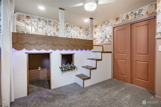 bathroom with ceiling fan