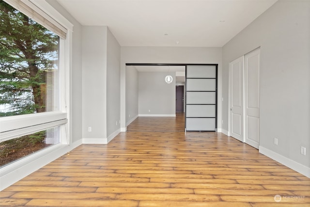 spare room featuring plenty of natural light and light hardwood / wood-style floors