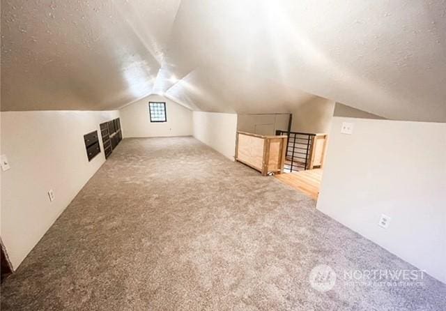 5503 112th St SW, Lakewood, WA 98499 - additional living space featuring vaulted ceiling, carpet floors, and a textured ceiling