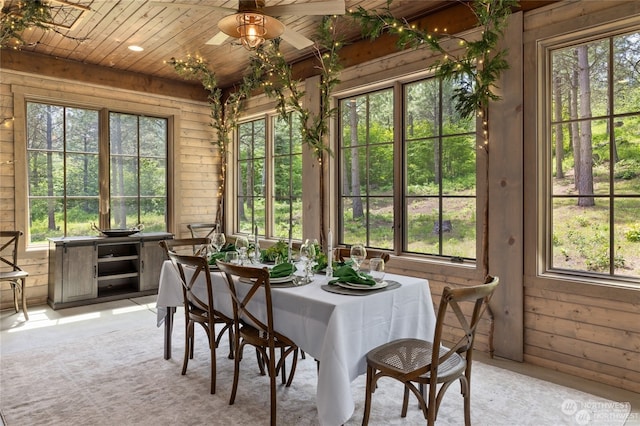 sunroom / solarium with wood ceiling