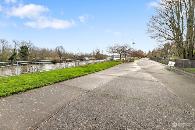 view of street featuring a water view