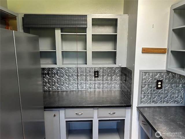 450 Spruce St, Friday Harbor, WA 98250 - kitchen featuring freestanding refrigerator and tasteful backsplash