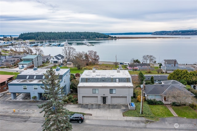 bird's eye view featuring a water view