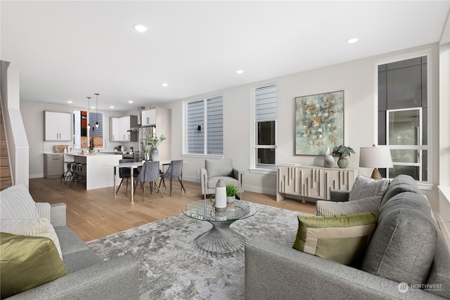 living room with light hardwood / wood-style floors