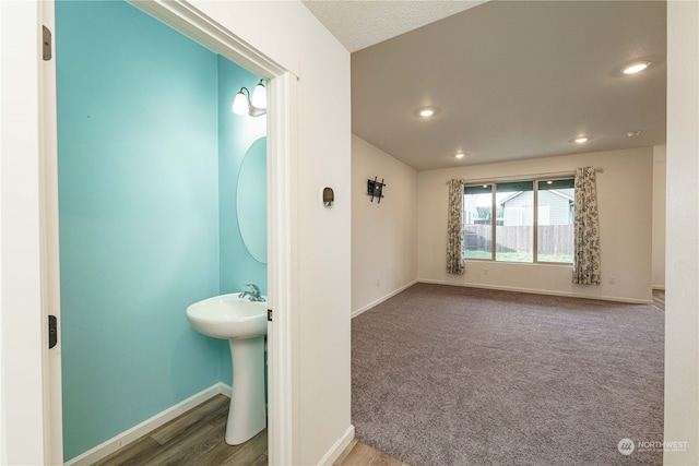 bathroom featuring sink and wood-type flooring