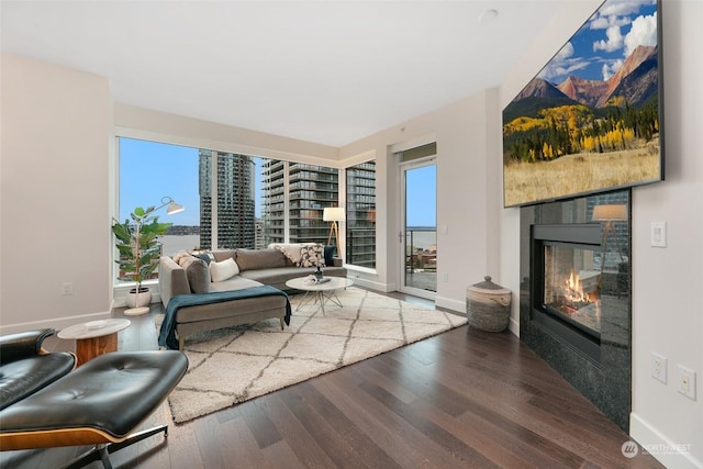 1920 4th Ave Unit 1802, Seattle, WA 98101 - living room with wood finished floors and a glass covered fireplace