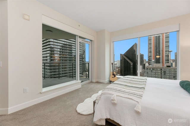 carpeted bedroom featuring access to exterior