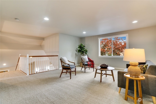 living area with carpet flooring