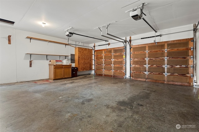 garage with a garage door opener