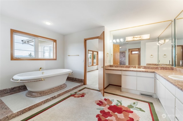 bathroom featuring a washtub and vanity