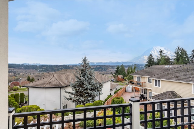 balcony featuring a mountain view