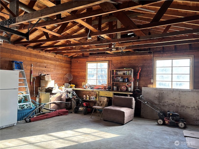 garage featuring white refrigerator