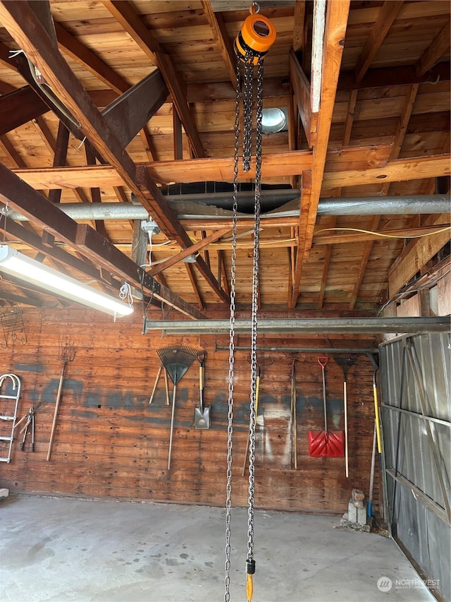 garage with wooden ceiling