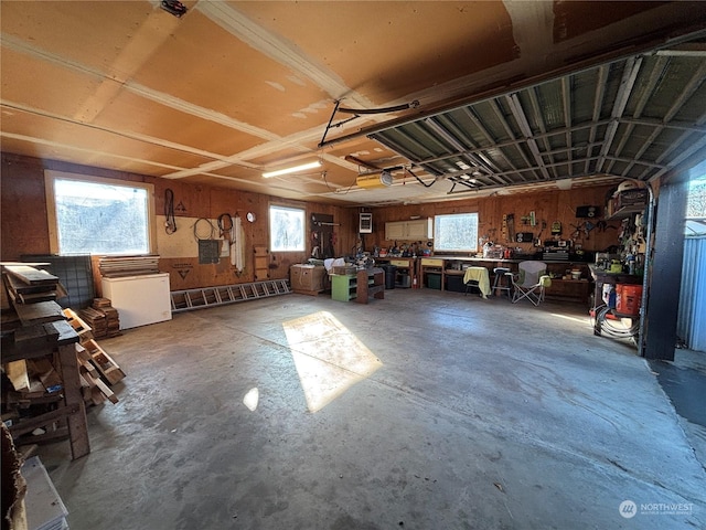 garage featuring a workshop area