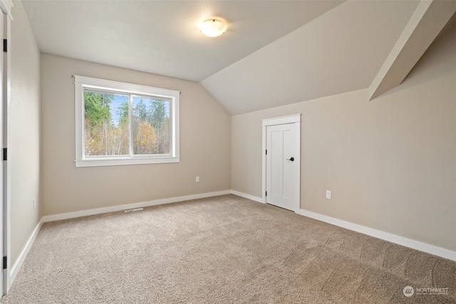 additional living space with carpet floors and lofted ceiling