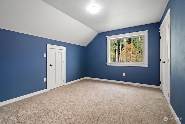 additional living space featuring carpet flooring and lofted ceiling