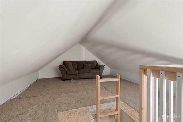 additional living space with carpet flooring and lofted ceiling