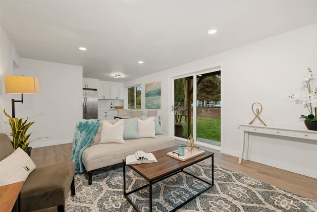 living room with light hardwood / wood-style flooring