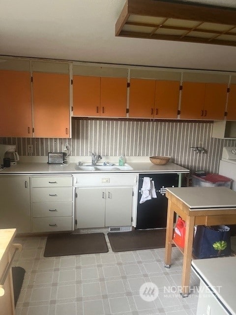 kitchen featuring dishwasher, washer / dryer, and sink